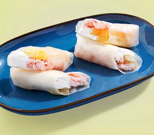 Двойной спринг-ролл с креветкой и соусом понзу